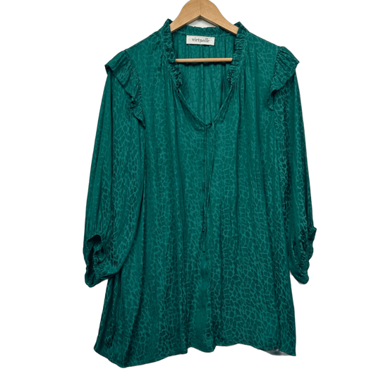 Virtuelle Green Long Sleeve V-Neck Tunic Top Blouse Size 16
