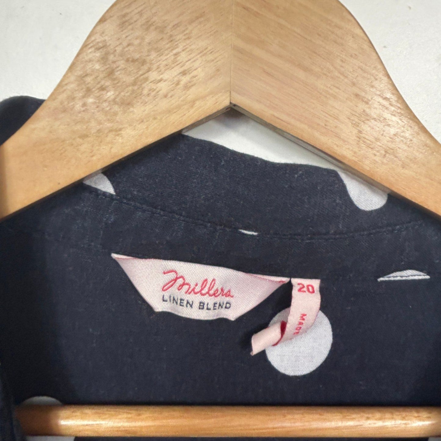 Millers Linen Blend Button-Up Shirt Size 20 Blue Polka Dots Roll Tab Sleeve