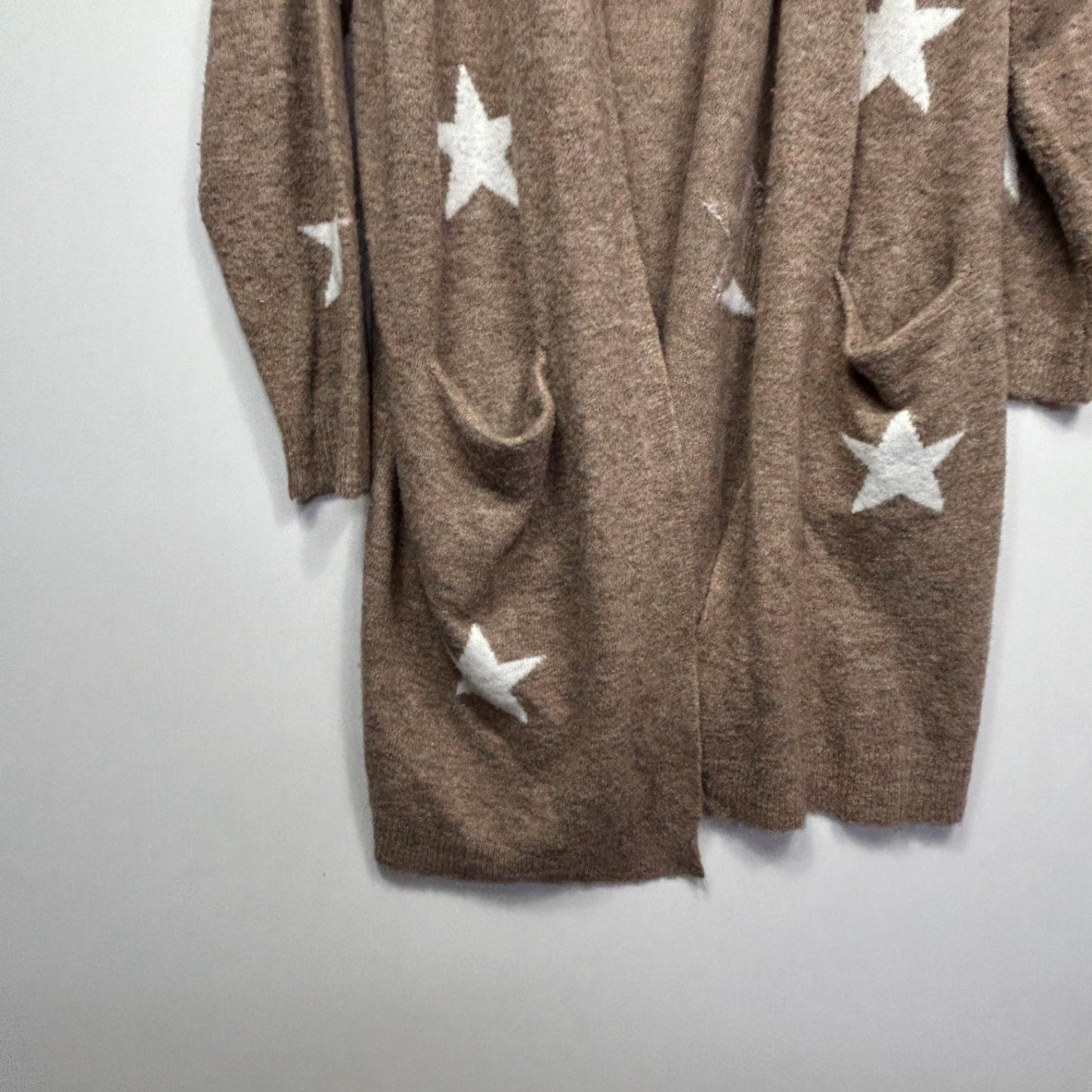 Virtuelle Longline Brown White Cardigan Size 18 Plus Medium Stars Pockets