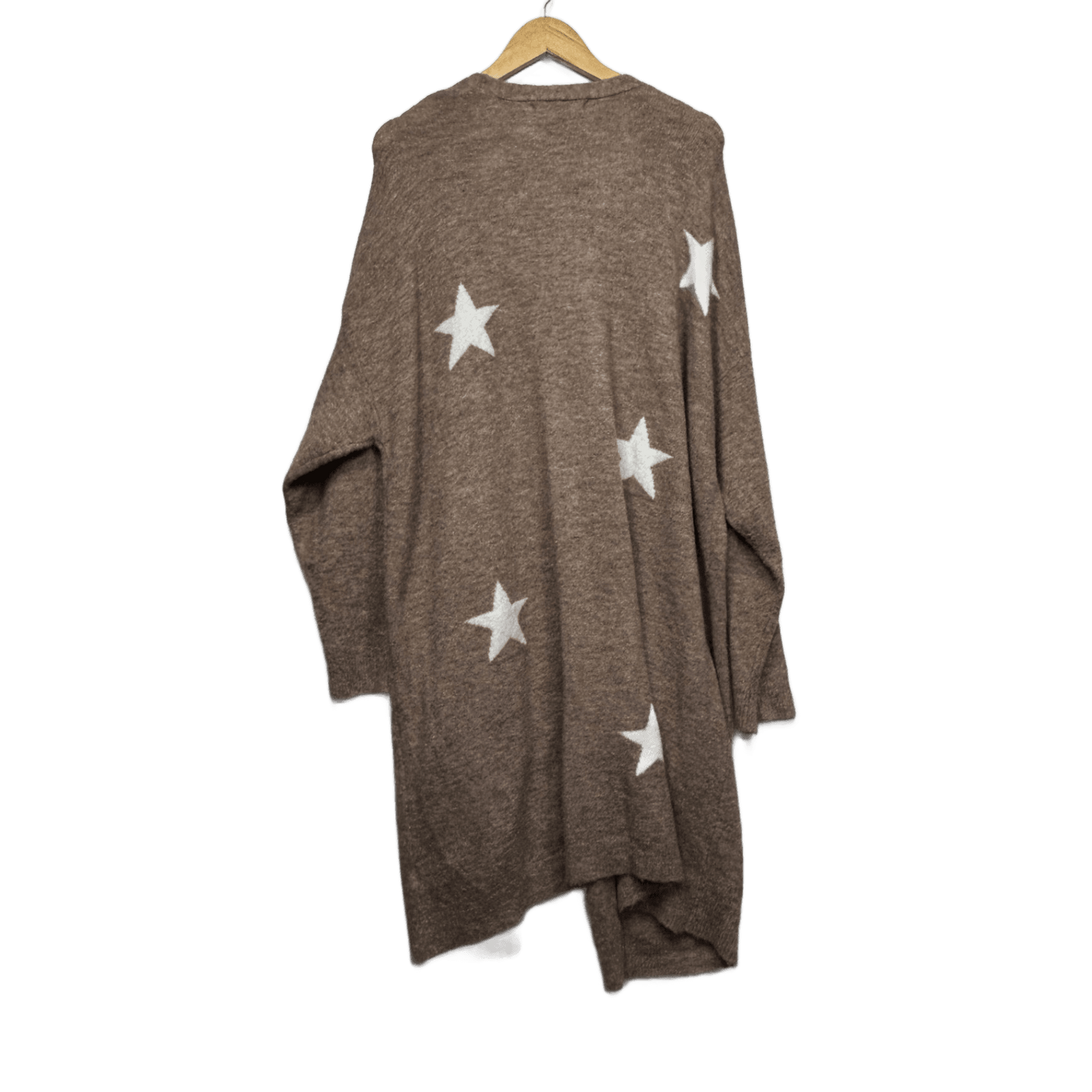 Virtuelle Longline Brown White Cardigan Size 18 Plus Medium Stars Pockets
