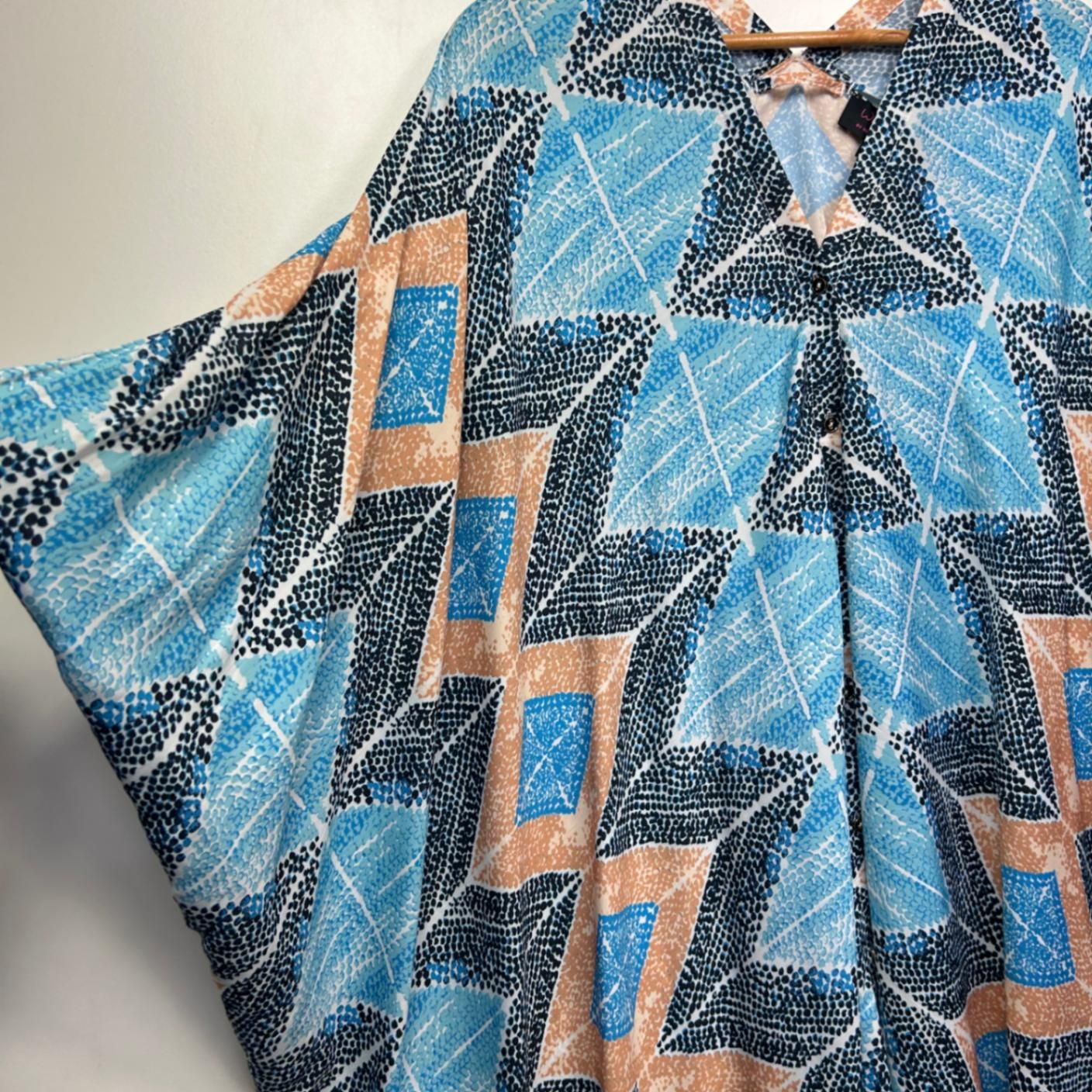 Wayne Cooper Blue Short Sleeve Long Kaftan Dress One Size
