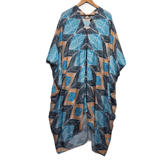 Wayne Cooper Blue Short Sleeve Long Kaftan Dress One Size