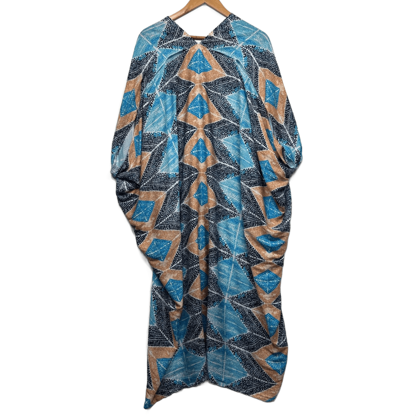 Wayne Cooper Blue Short Sleeve Long Kaftan Dress One Size