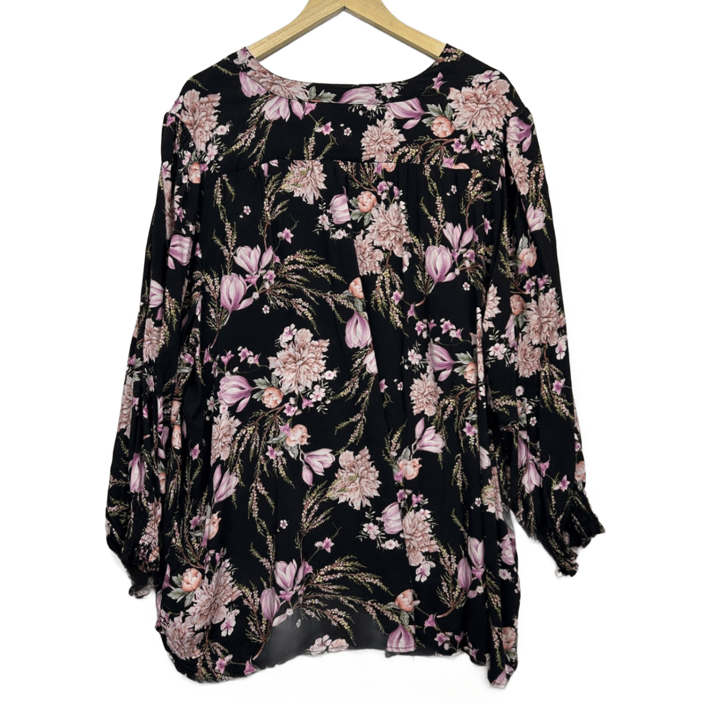 Virtuelle Black Floral Long Sleeve Blouse Top Size 24 Viscose