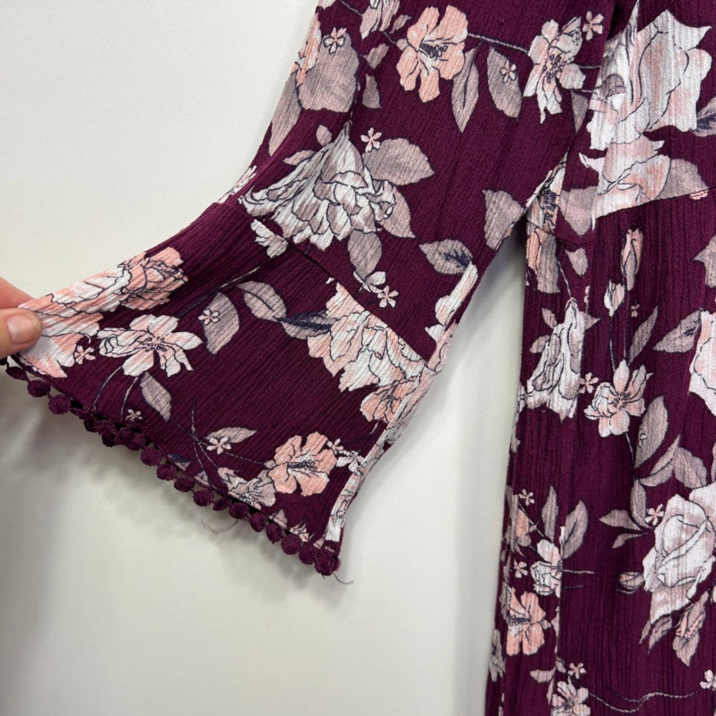 Rockmans Floral Long Sleeve Midi Dress Size 16 Bell Sleeve Viscose