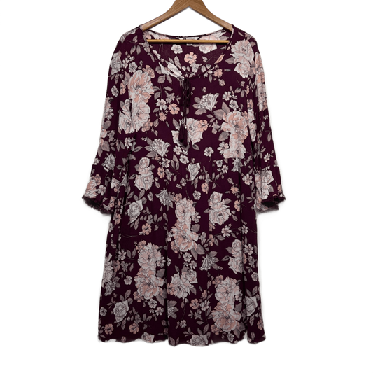 Rockmans Floral Long Sleeve Midi Dress Size 16 Bell Sleeve Viscose