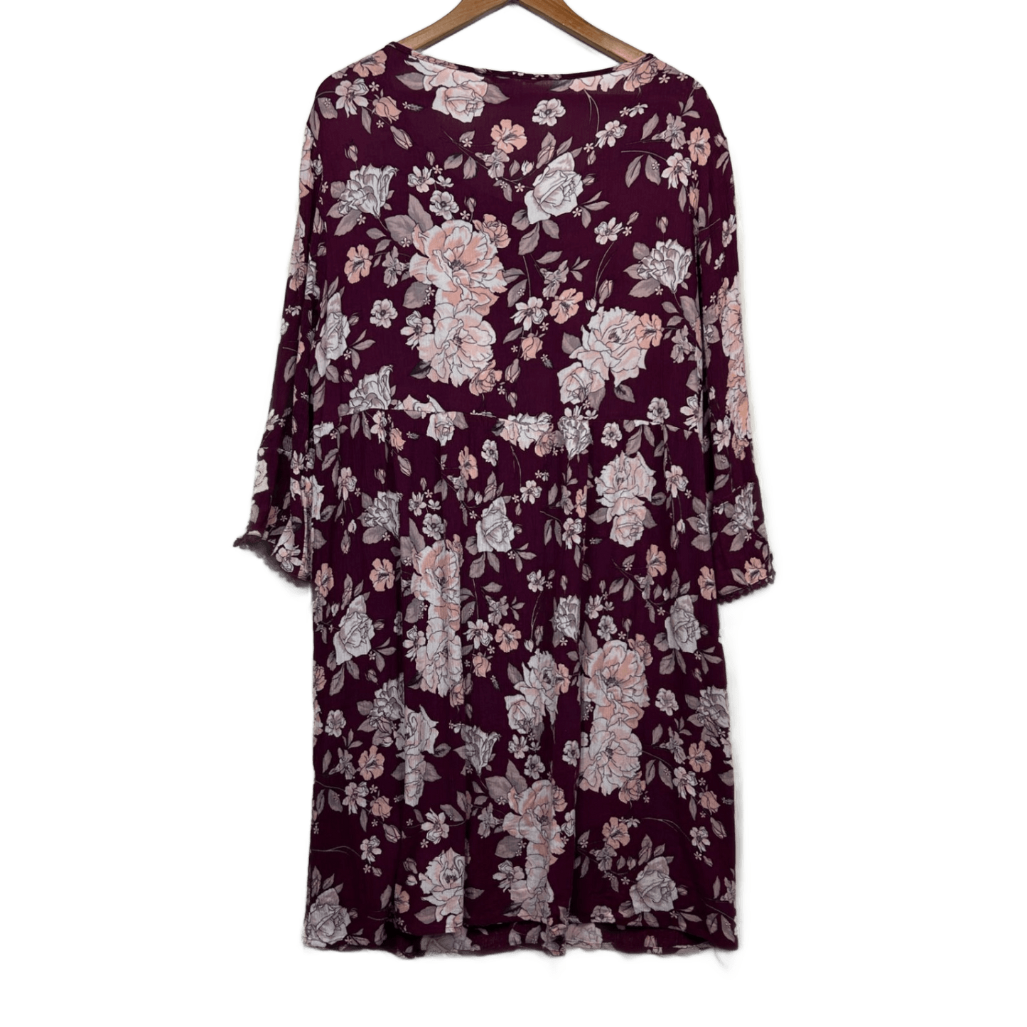 Rockmans Floral Long Sleeve Midi Dress Size 16 Bell Sleeve Viscose