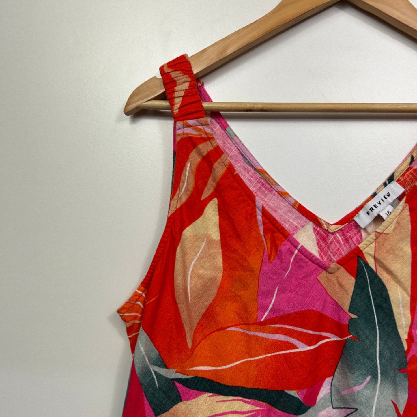 Preview Multicoloured Linen Blend Sleeveless V Neck Floral Top Size 18