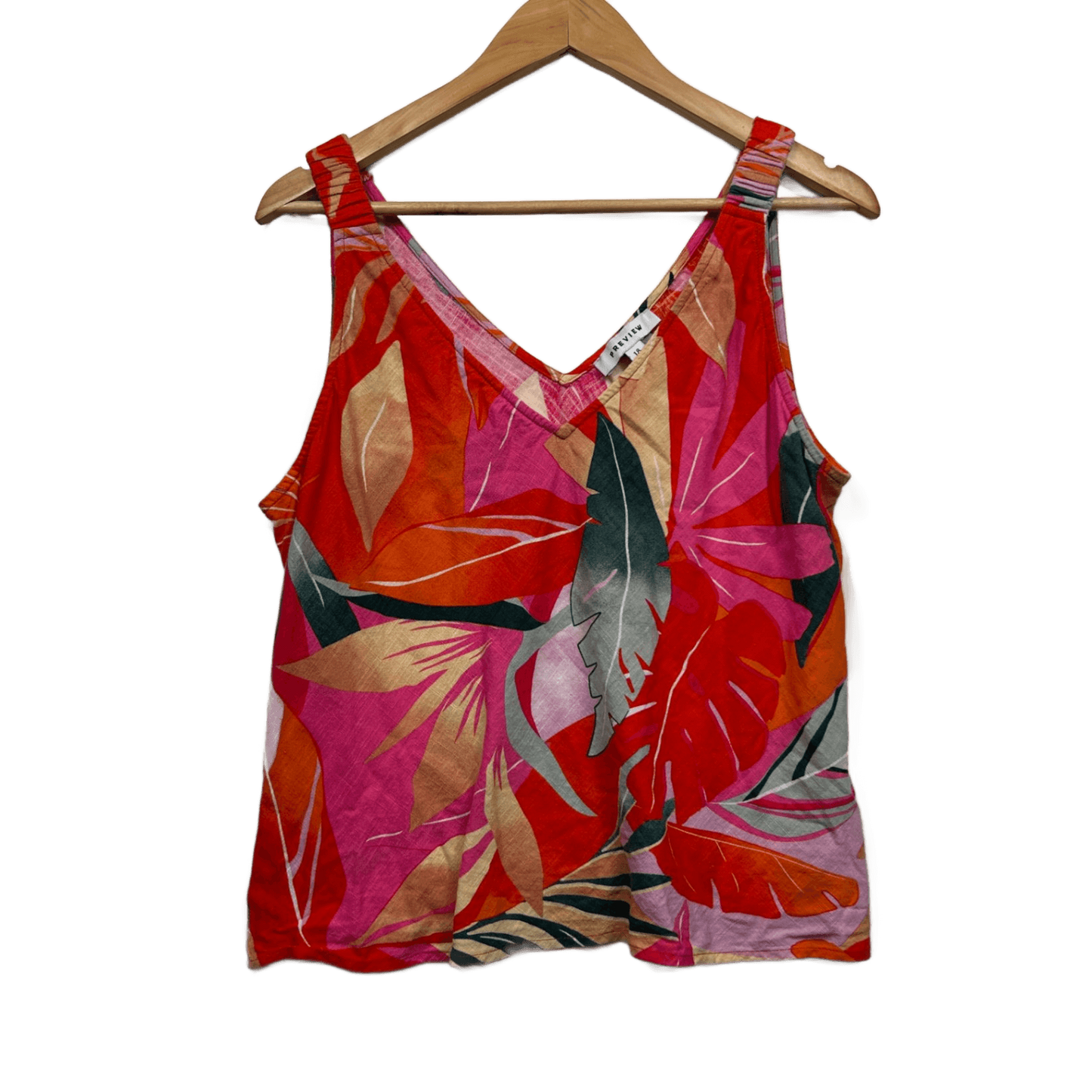 Preview Multicoloured Linen Blend Sleeveless V Neck Floral Top Size 18