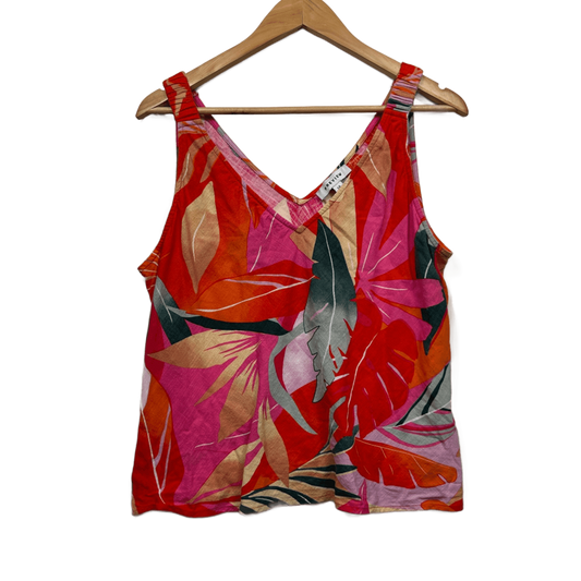 Preview Multicoloured Linen Blend Sleeveless V Neck Floral Top Size 18