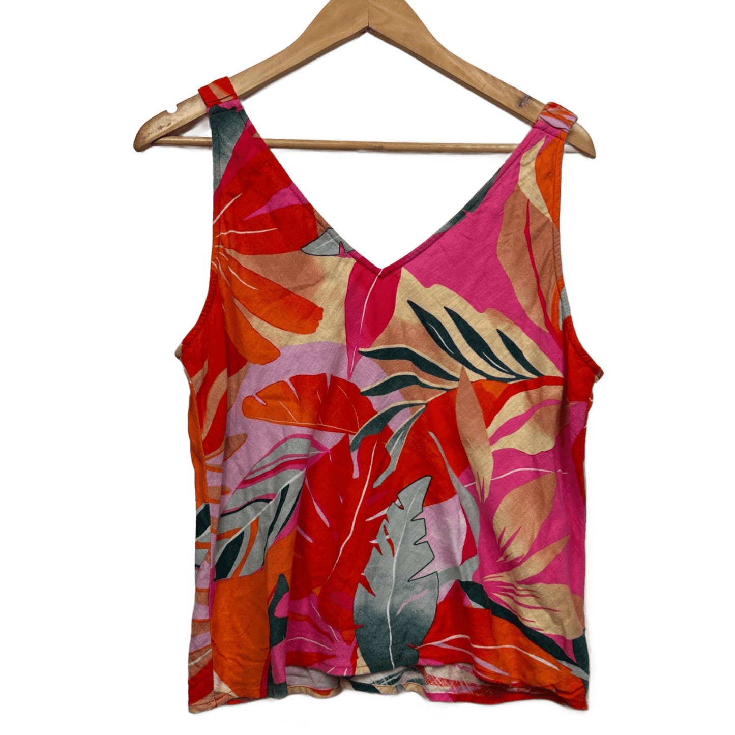 Preview Multicoloured Linen Blend Sleeveless V Neck Floral Top Size 18