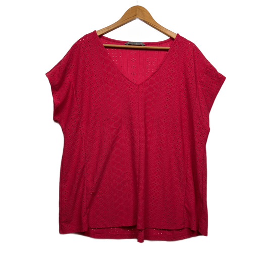 Katies Top Size 18 Red Short Sleeve Embroidered V Neck