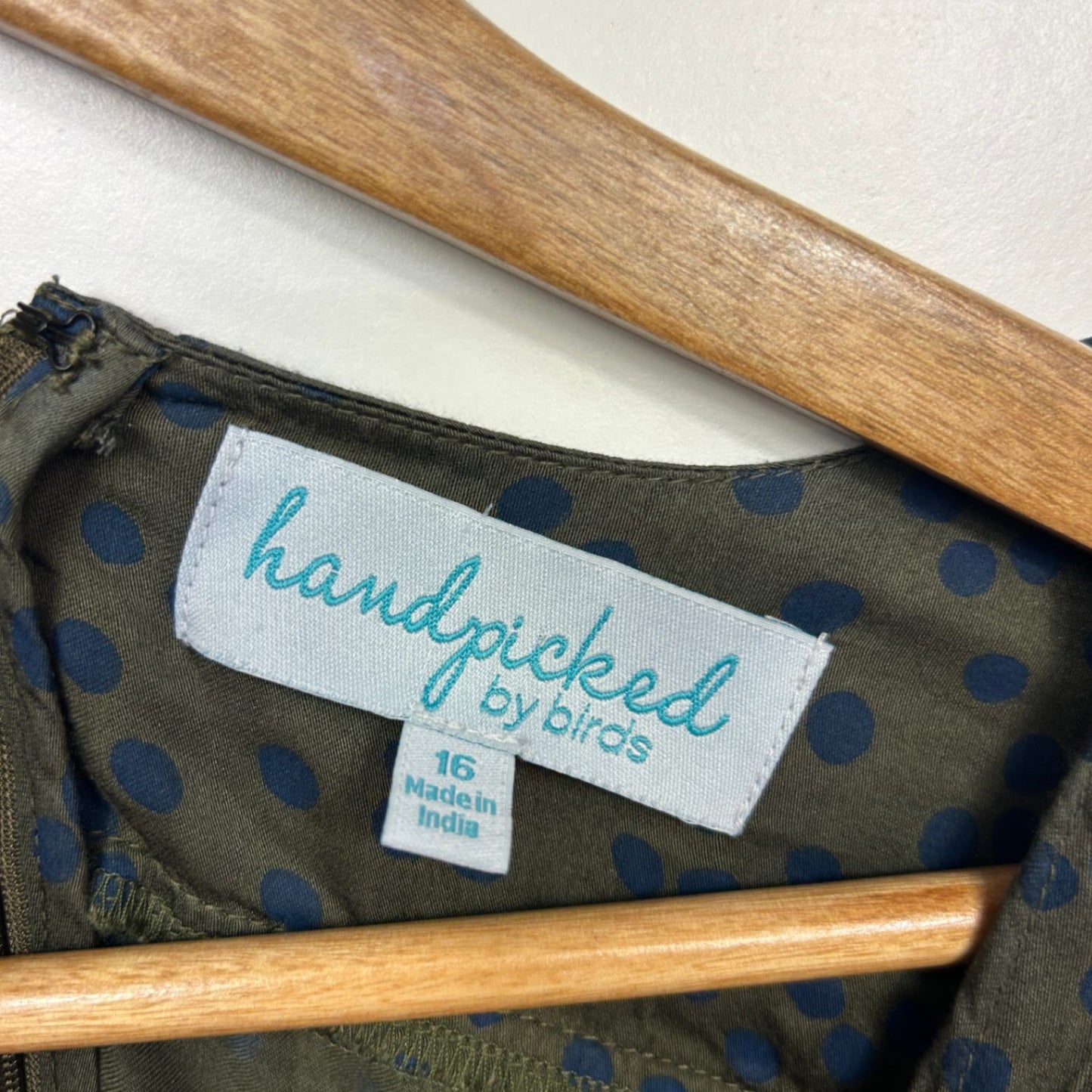 Handpicked By Birds Birdsnest Green Blue Viscose Long Sleeve Dots Dress Size 16