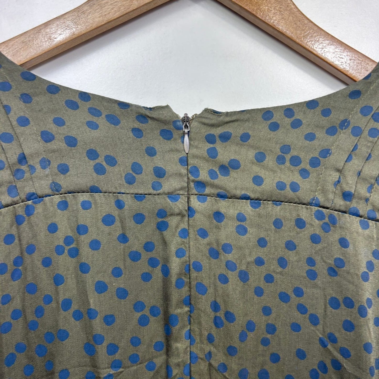 Handpicked By Birds Birdsnest Green Blue Viscose Long Sleeve Dots Dress Size 16