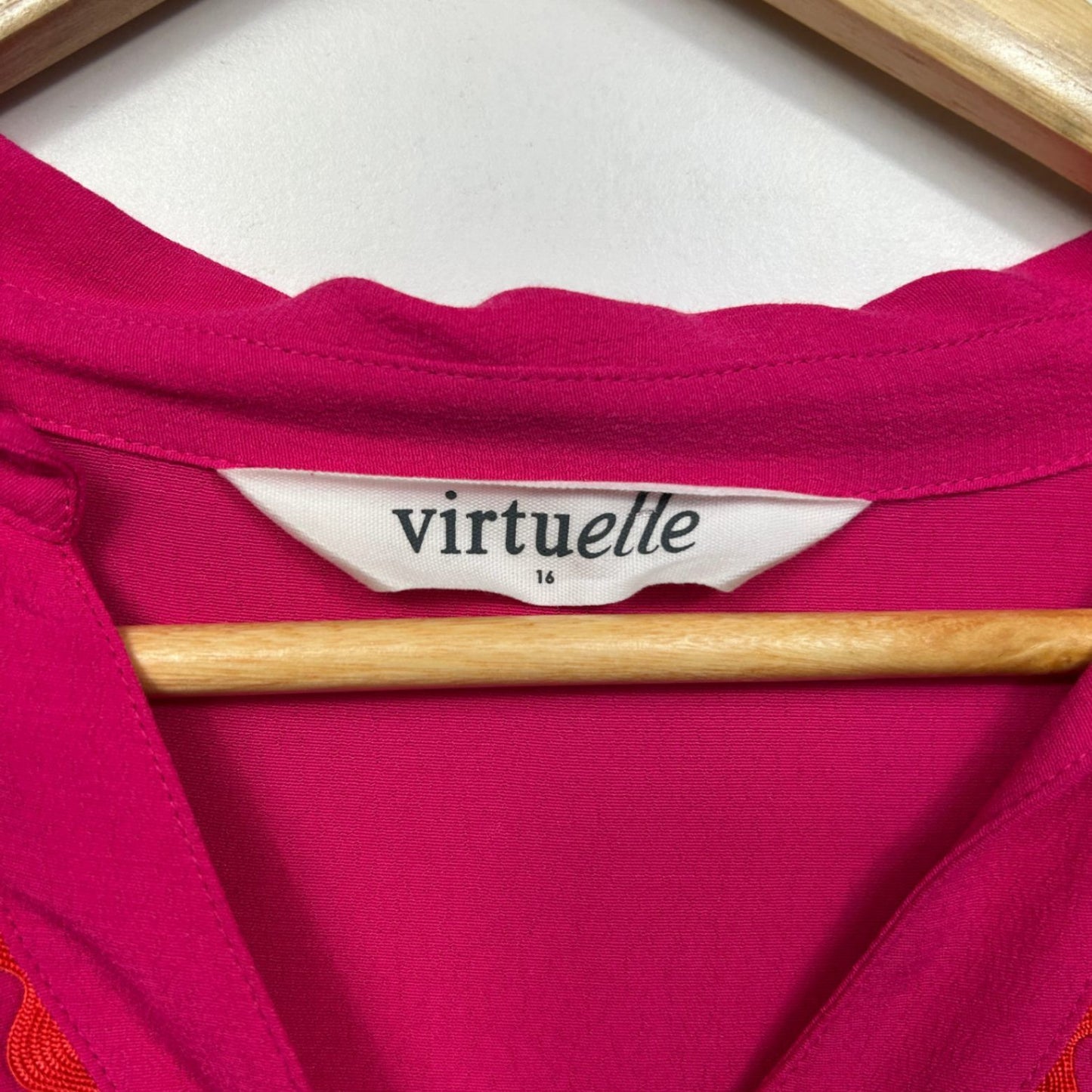 Virtuelle Pink Viscose Short Sleeve Collared Tiered Tunic Top Size 16