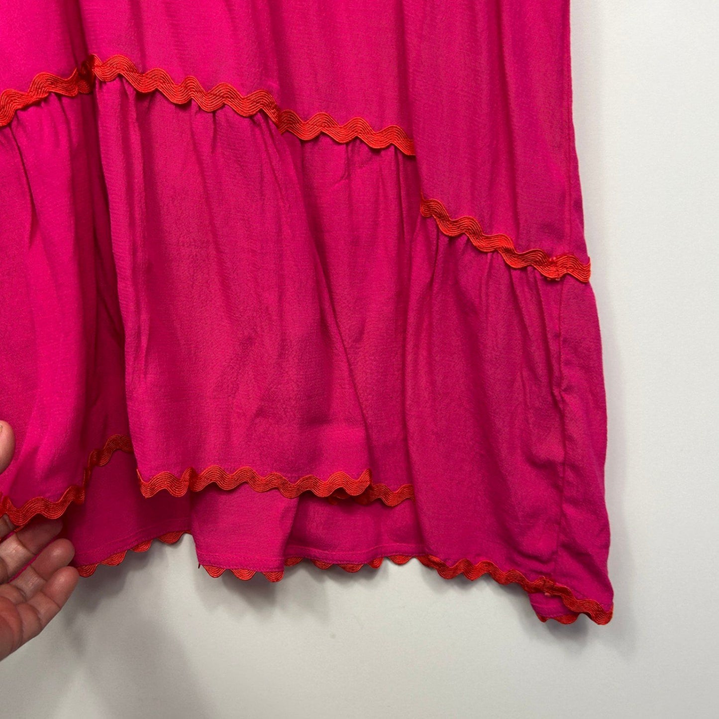 Virtuelle Pink Viscose Short Sleeve Collared Tiered Tunic Top Size 16