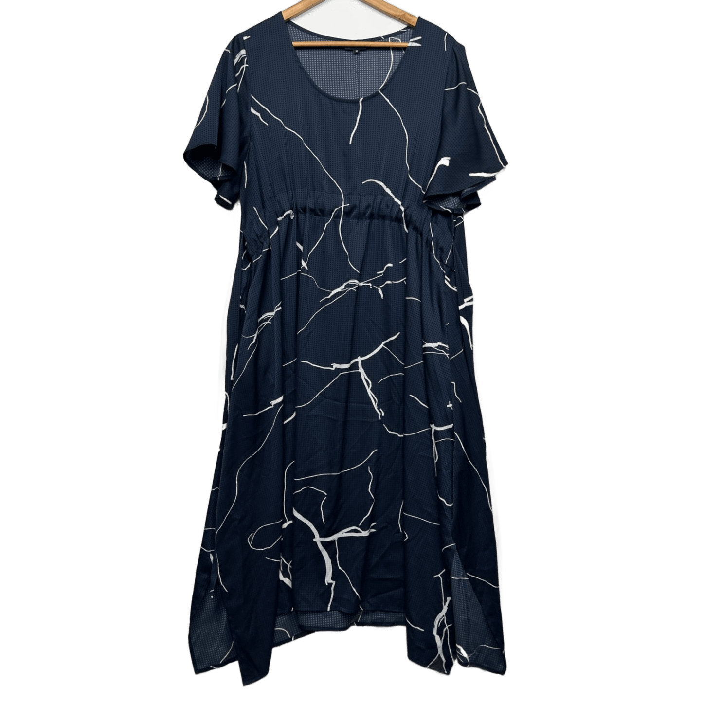 Motto Fashios Navy White Short Sleeve Midi Length Pockets Dress Size 14