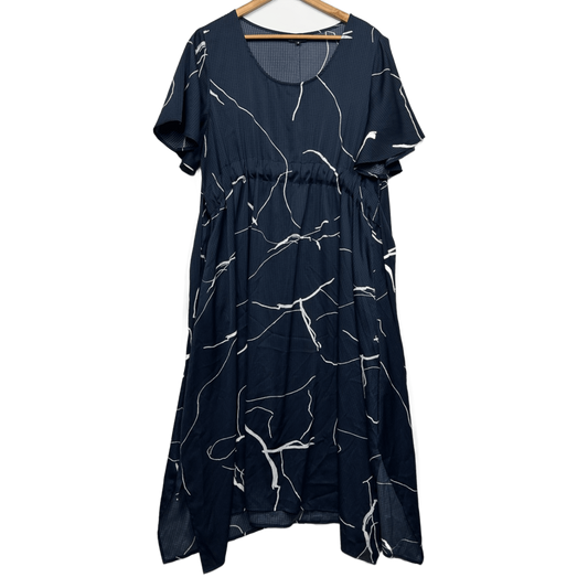 Motto Fashios Navy White Short Sleeve Midi Length Pockets Dress Size 14