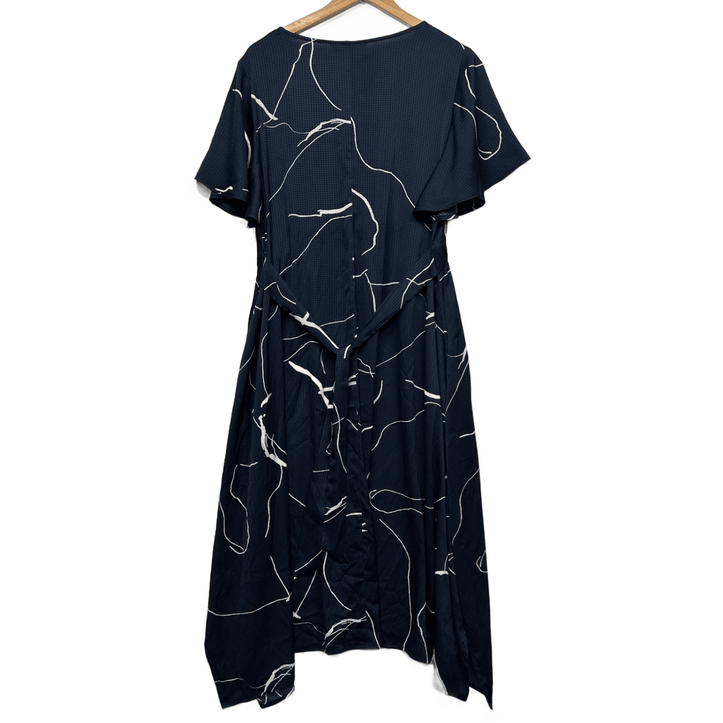 Motto Fashios Navy White Short Sleeve Midi Length Pockets Dress Size 14