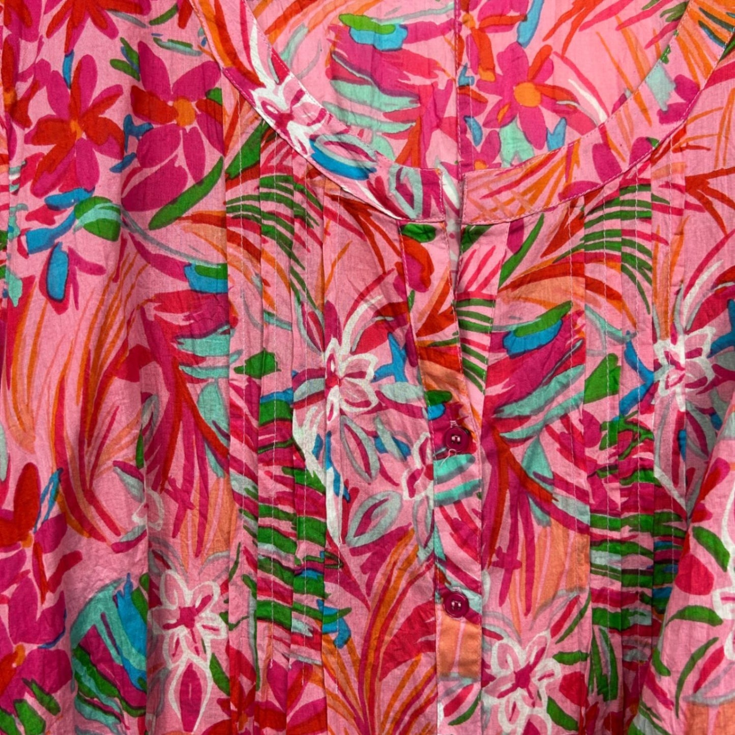 One Summer Pink Long Sleeve Floral Button Up Dress Midi Length Size 18