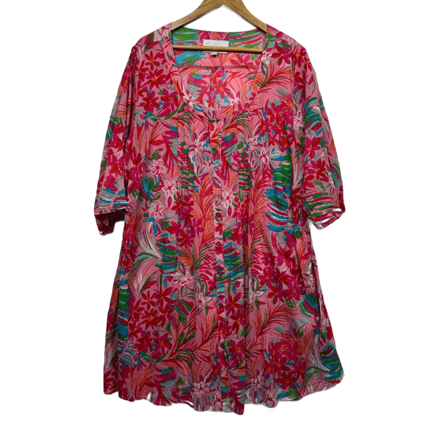 One Summer Pink Long Sleeve Floral Button Up Dress Midi Length Size 18