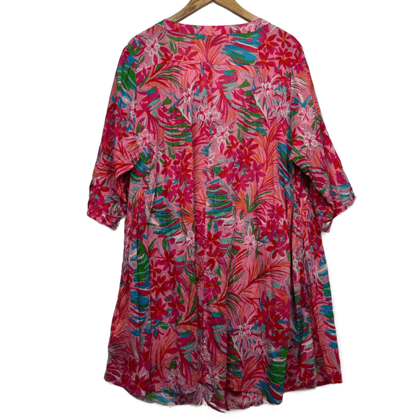 One Summer Pink Long Sleeve Floral Button Up Dress Midi Length Size 18