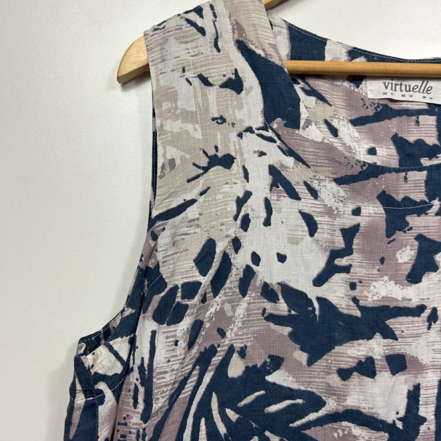 Virtuelle Linen Sleeveless Tunic Top Blouse Size 16 Asymmetric Hem