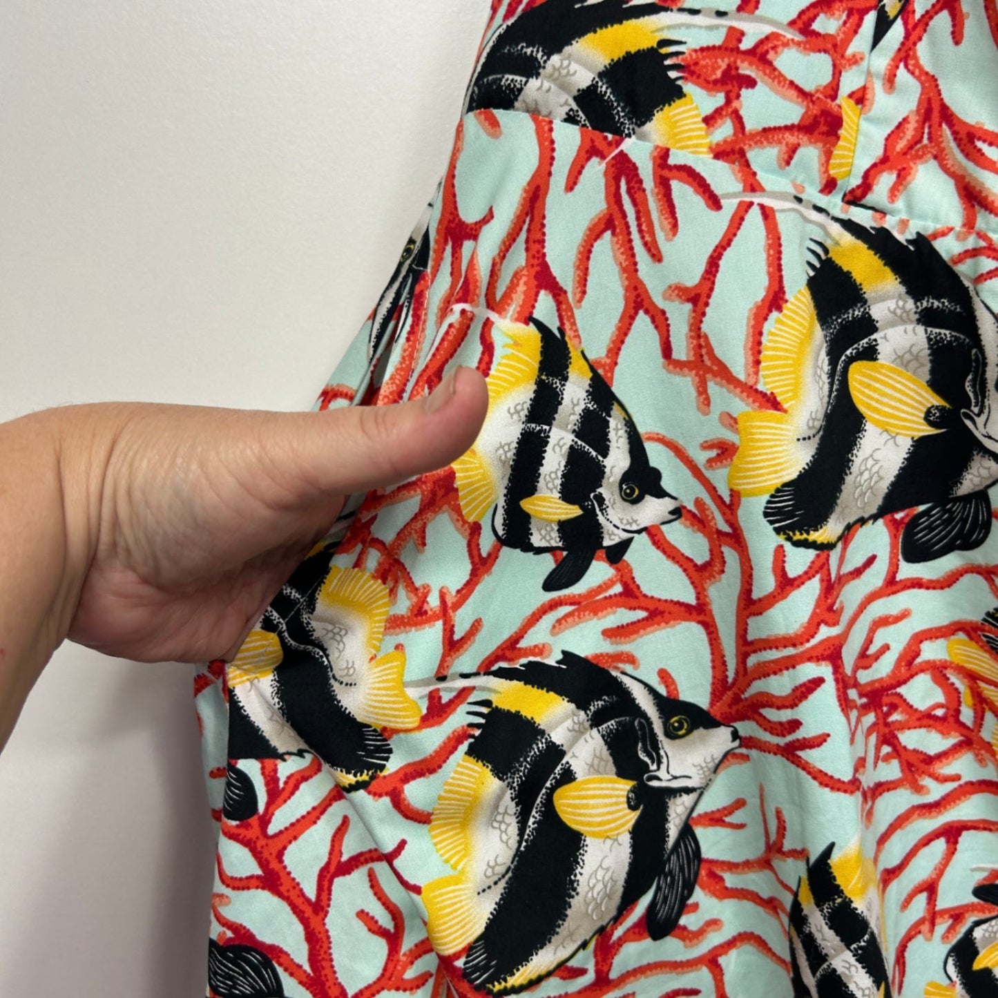 Revival Multicoloured Fit & Flare Halter Neck Pockets Dress Size 16 Fish Sea Underwater