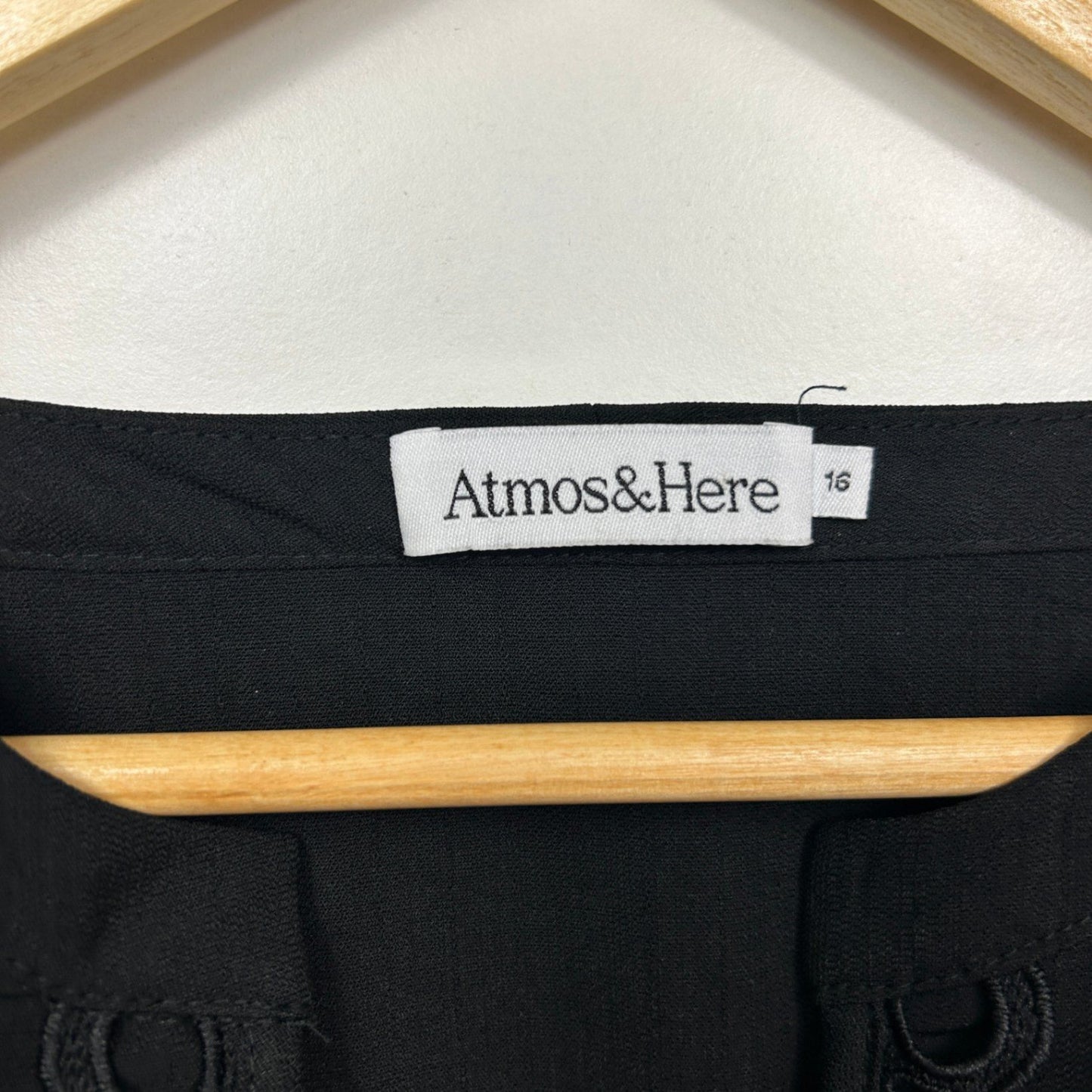 Atmos&Here Black Long Sleeve Tiered Crochet Trim Dress Size 16