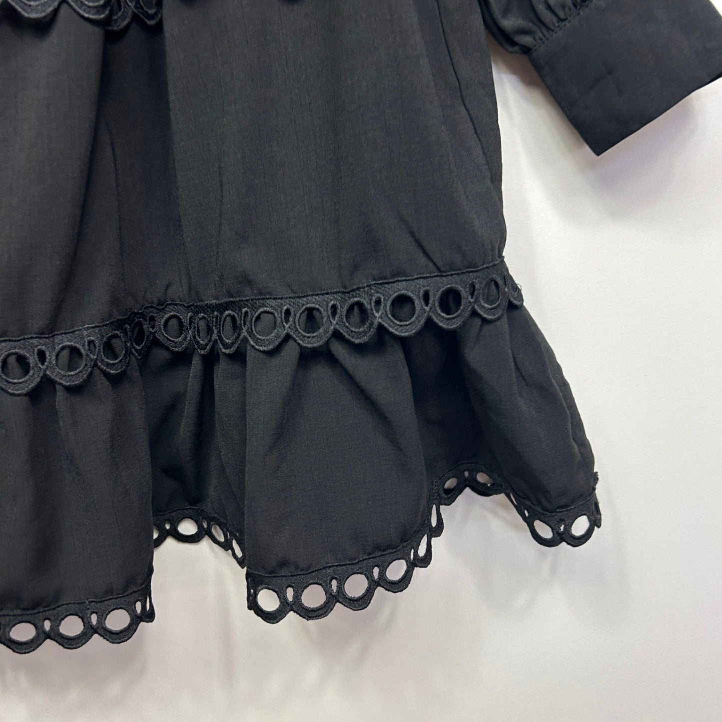 Atmos&Here Black Long Sleeve Tiered Crochet Trim Dress Size 16