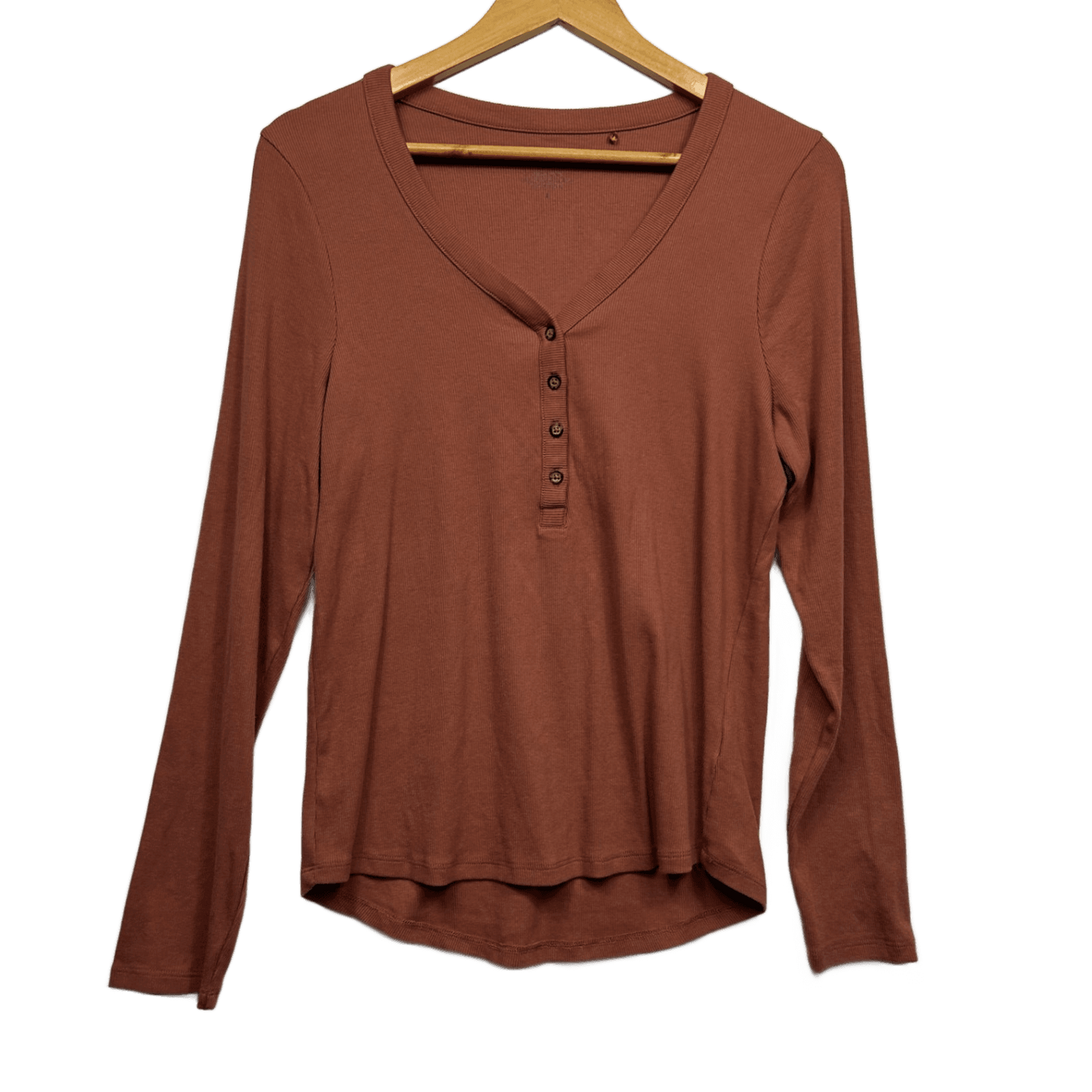 Target Rust Cotton Blend Long Sleeve V-Neck Casual Top 14