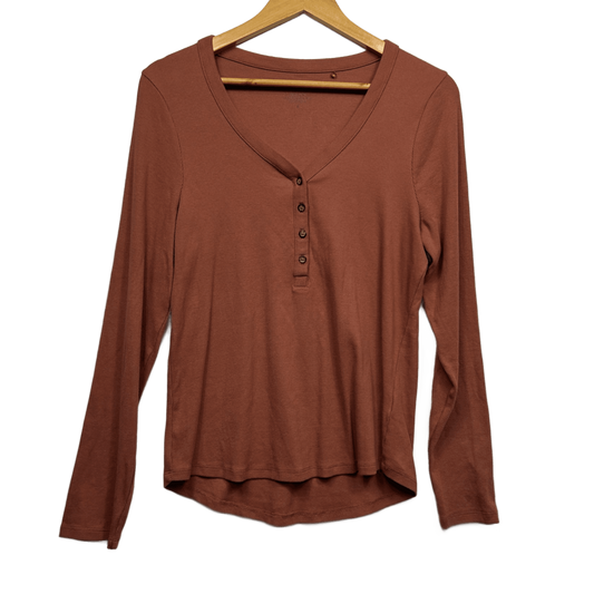 Target Rust Cotton Blend Long Sleeve V-Neck Casual Top 14