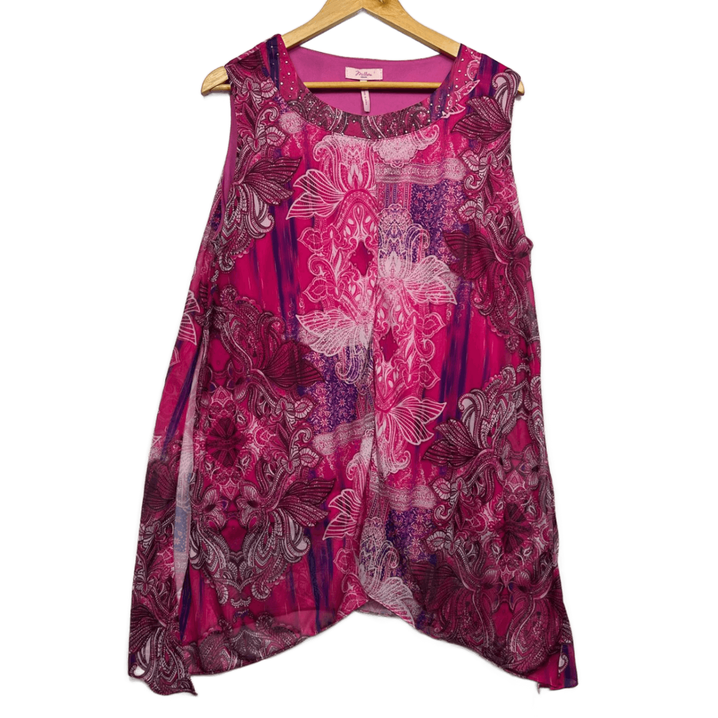 Millers Pink Sheer Overlay Sleeveless Floral Top Size 16 Embellished