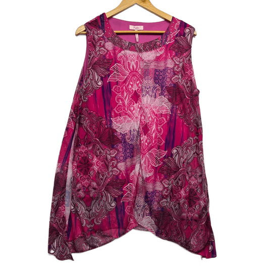Millers Pink Sheer Overlay Sleeveless Floral Top Size 16 Embellished