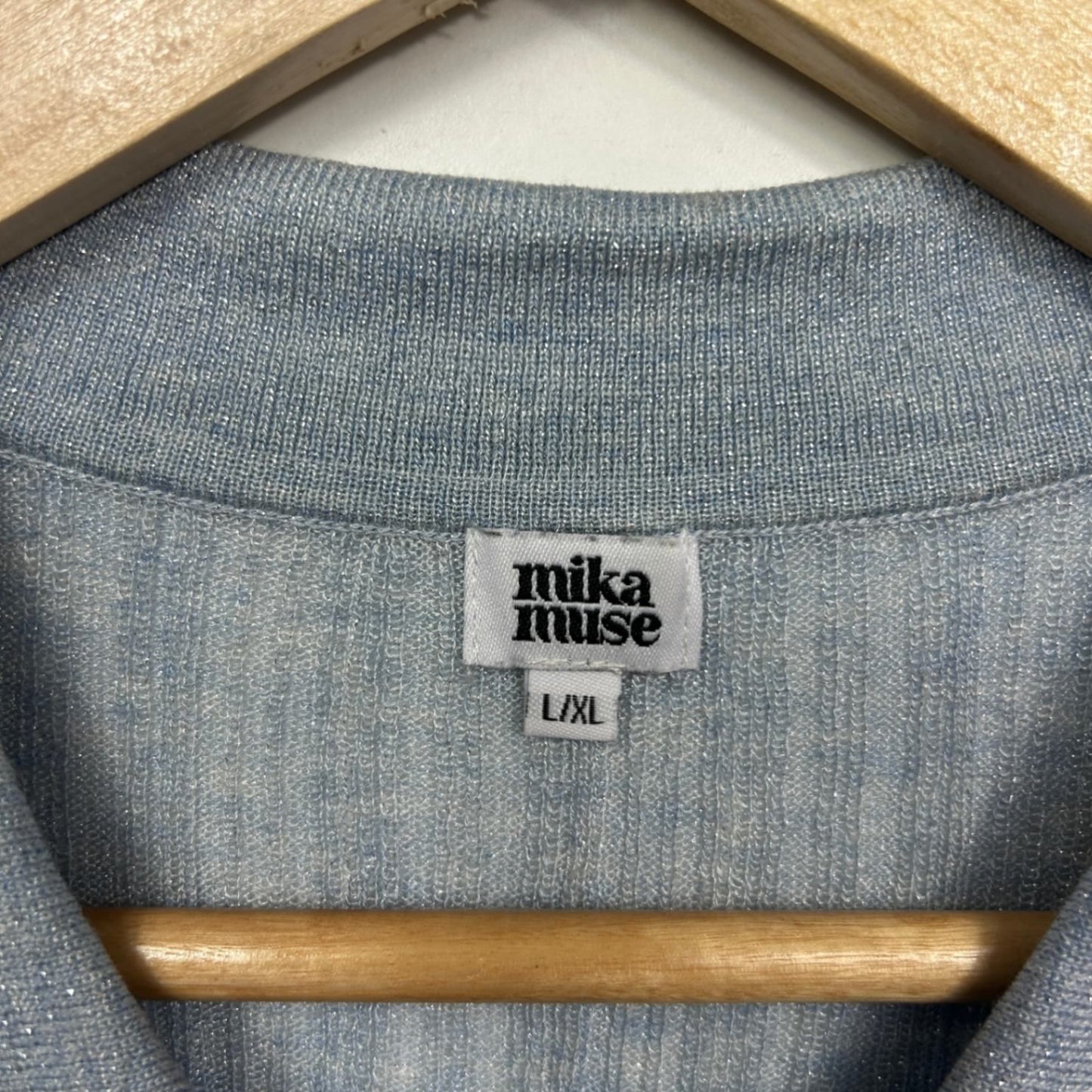 Mika Muse Metallic Collared Top Size 12 14 16 Blue