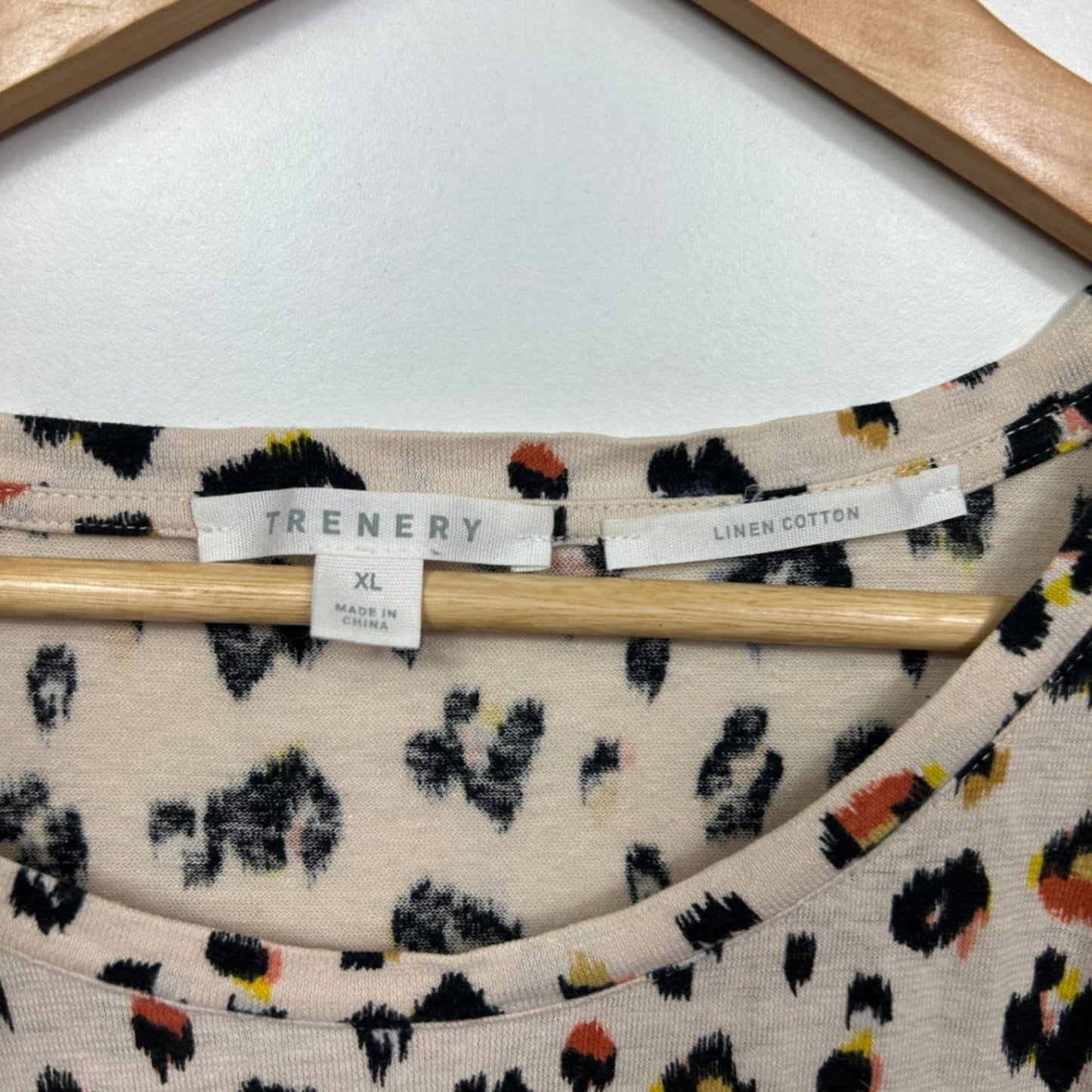 Trenery Linen Cotton Blend Short Sleeve Animal Print Top Size 16 XL