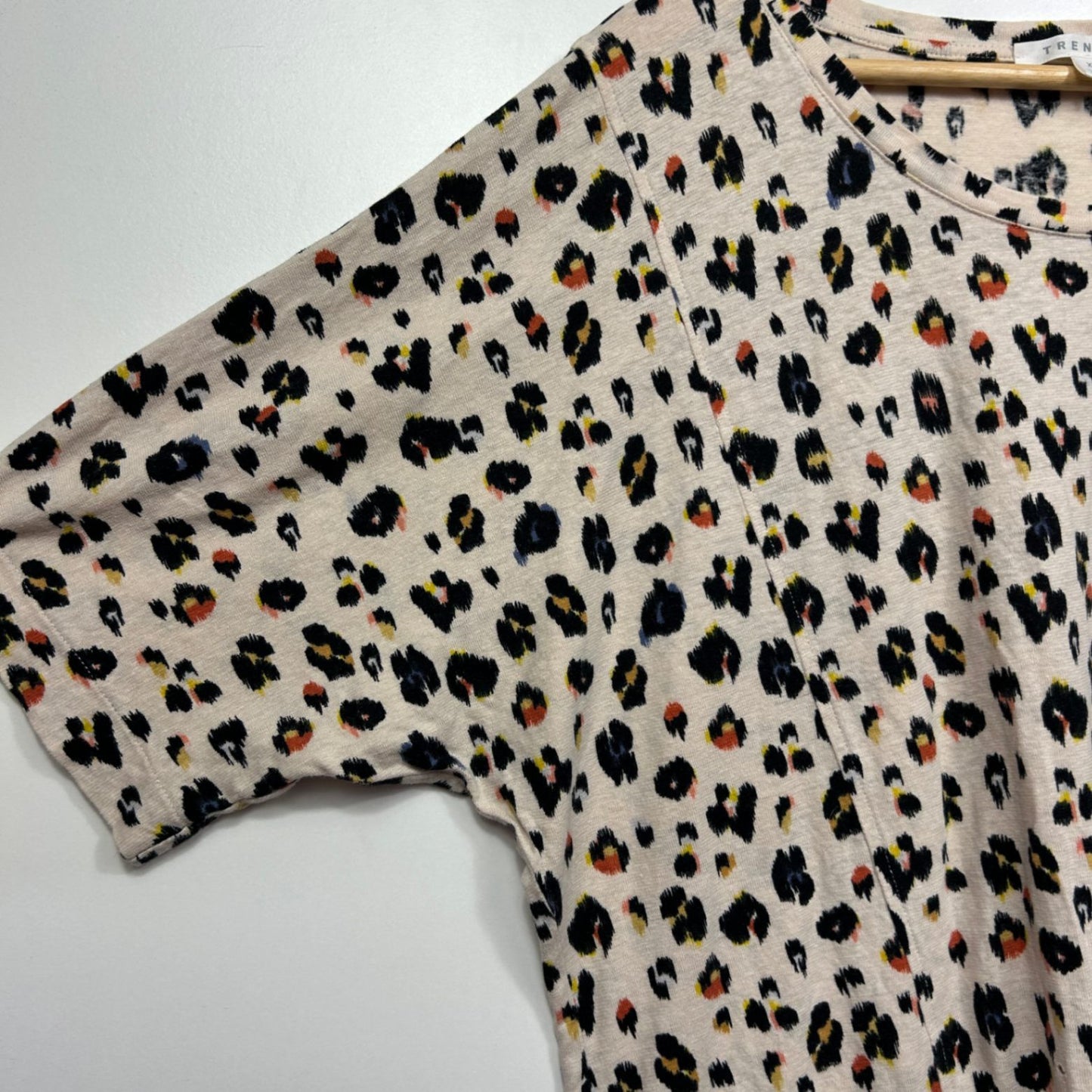 Trenery Linen Cotton Blend Short Sleeve Animal Print Top Size 16 XL