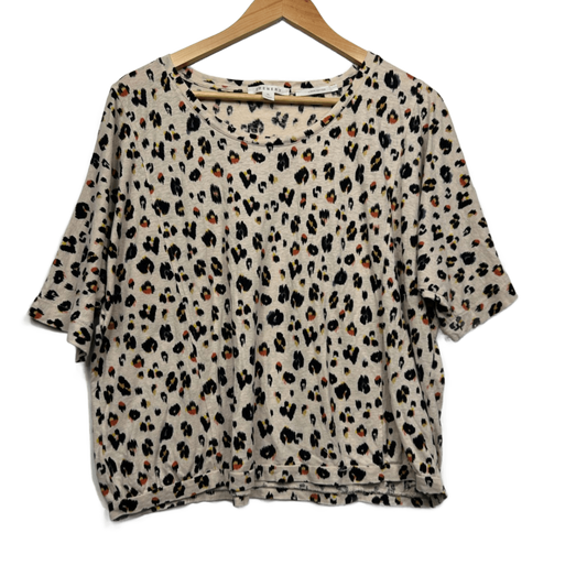 Trenery Linen Cotton Blend Short Sleeve Animal Print Top Size 16 XL