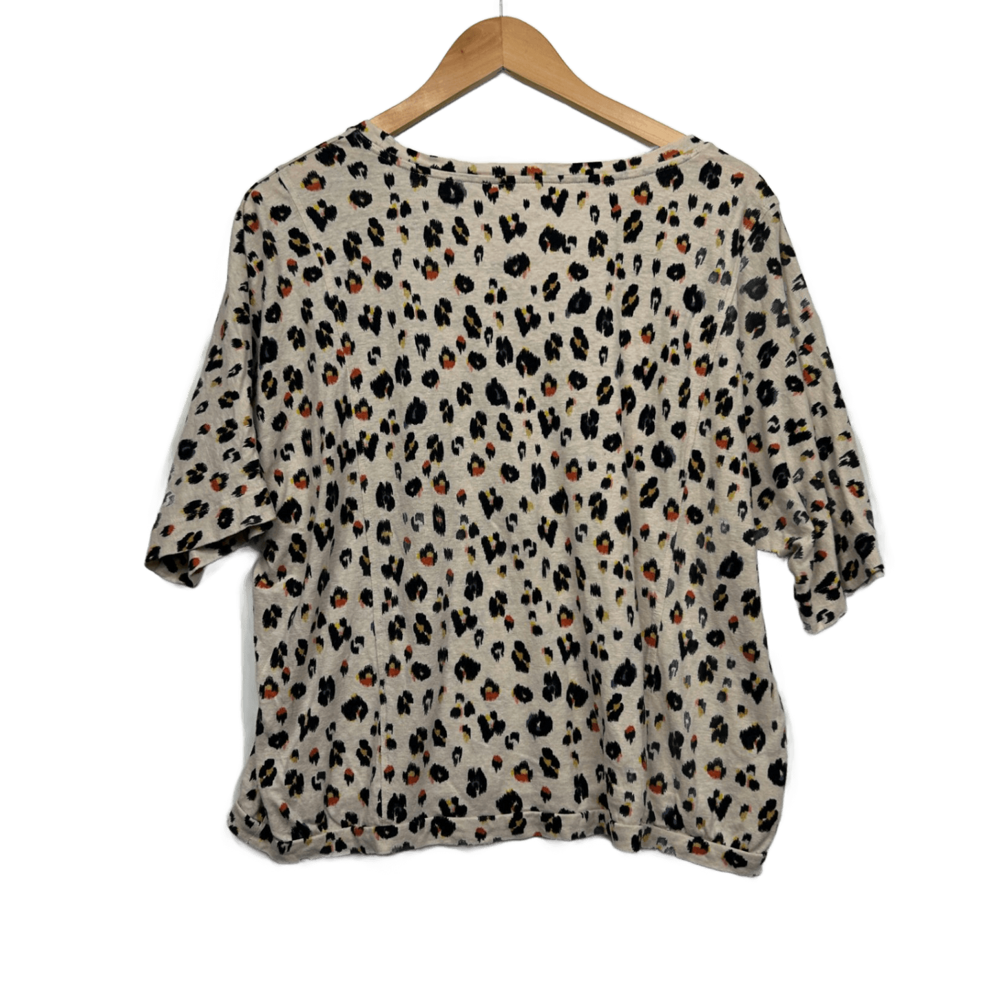 Trenery Linen Cotton Blend Short Sleeve Animal Print Top Size 16 XL