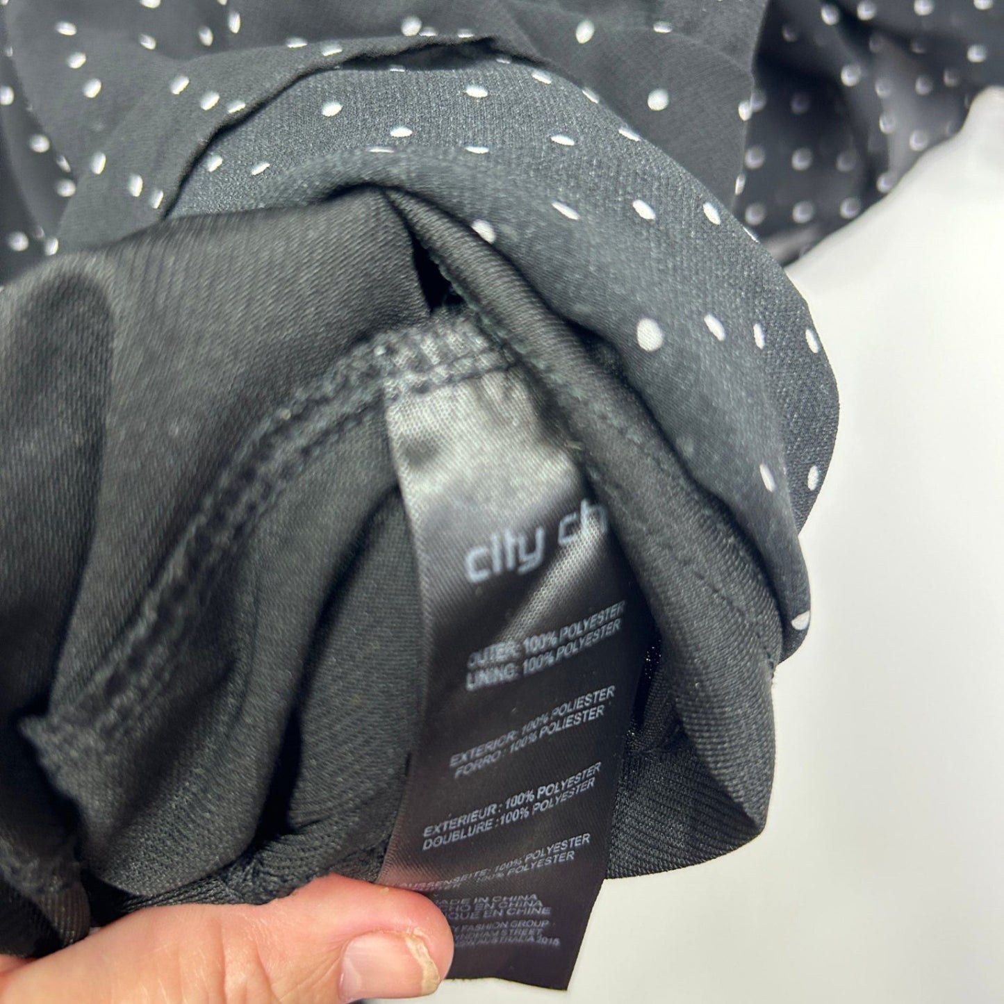 City Chic Top Size 22 XL Plus Black White Dots Sheer Flutter Sleeve Peplum V Neck