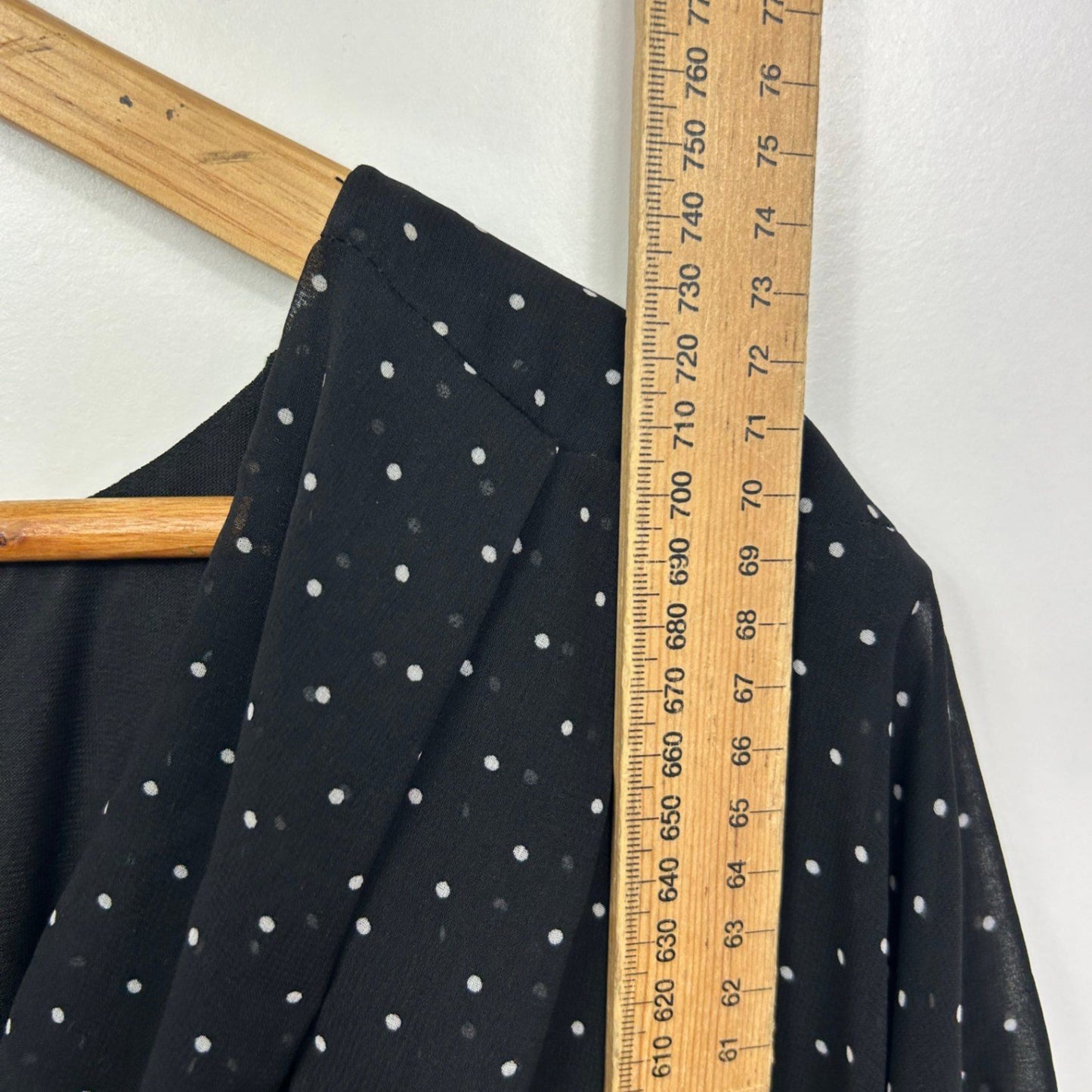 City Chic Top Size 22 XL Plus Black White Dots Sheer Flutter Sleeve Peplum V Neck