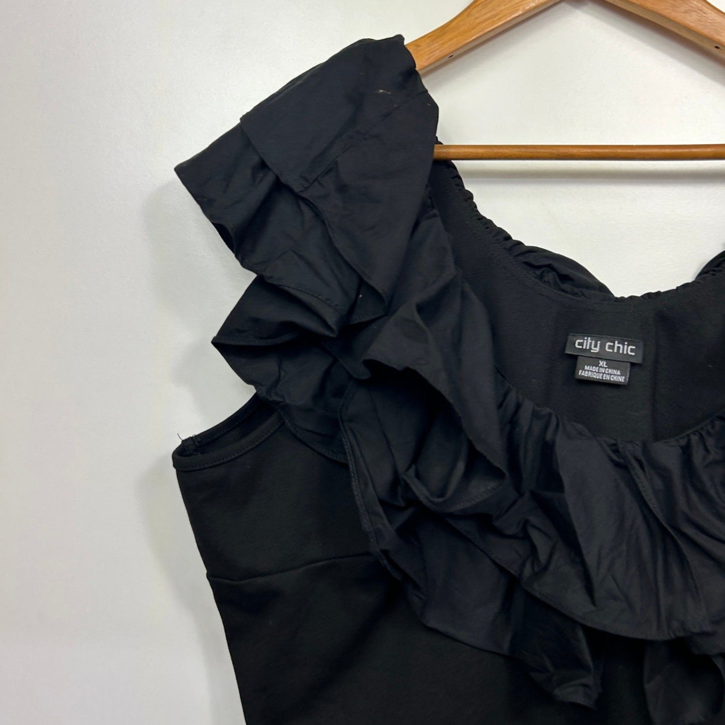 City Chic Black Sleeveless Ruffle Neck Bodysuit Size 22 XL Plus