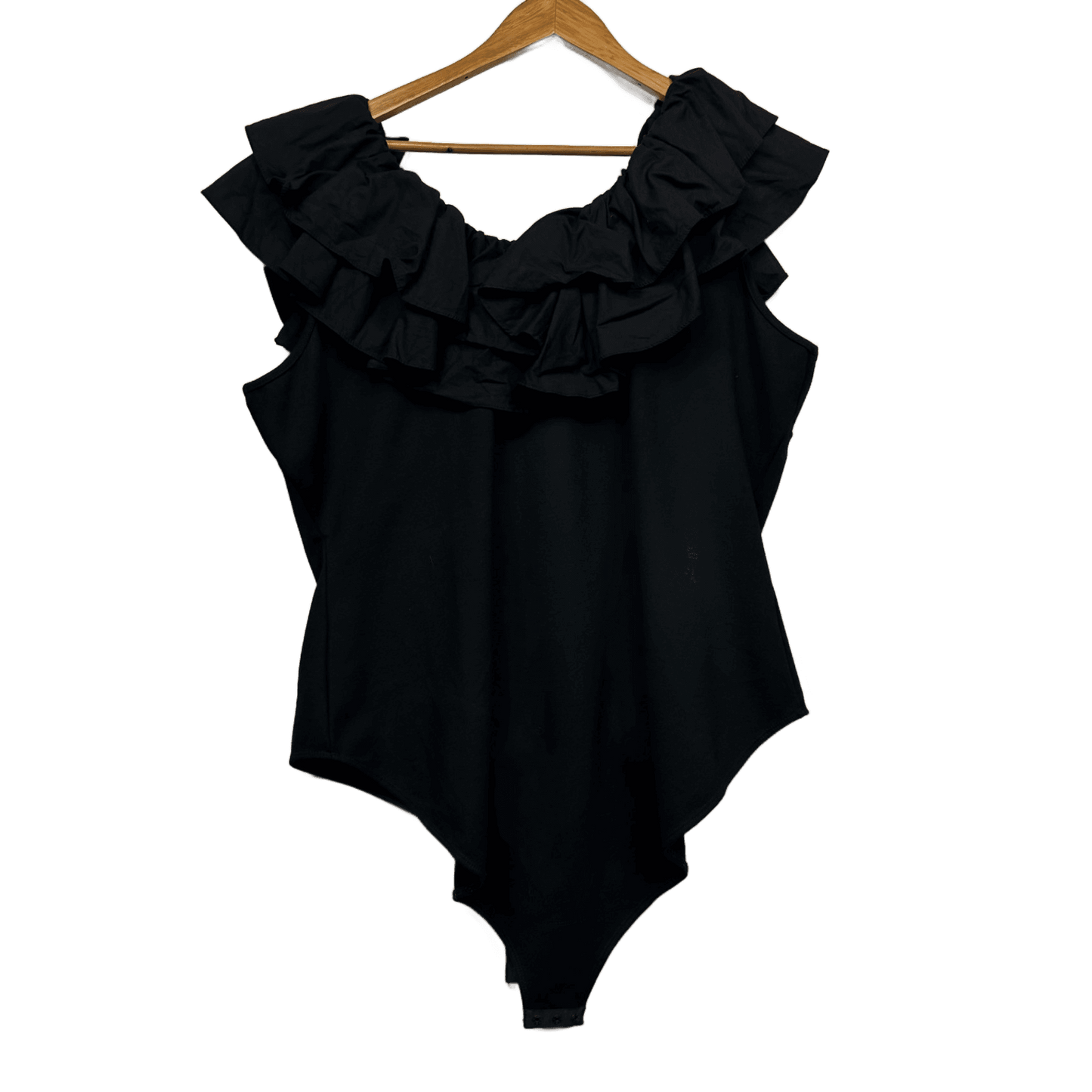City Chic Black Sleeveless Ruffle Neck Bodysuit Size 22 XL Plus