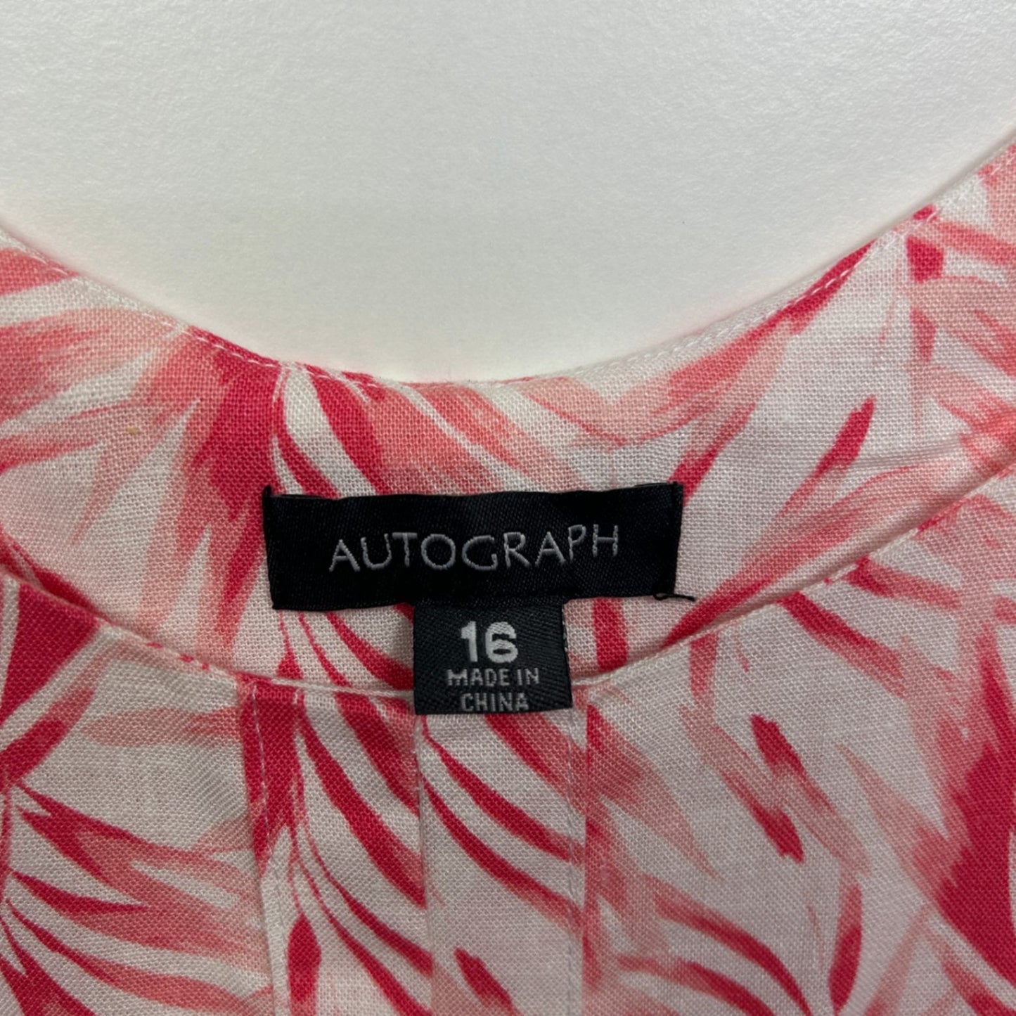 Autograph Linen Blend Sleeveless Top Size 16 Pink Leaf Floral