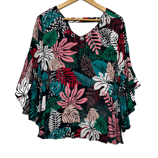 Rockmans Floral Top Size 18 Multicoloured Bell Sleeve Viscose