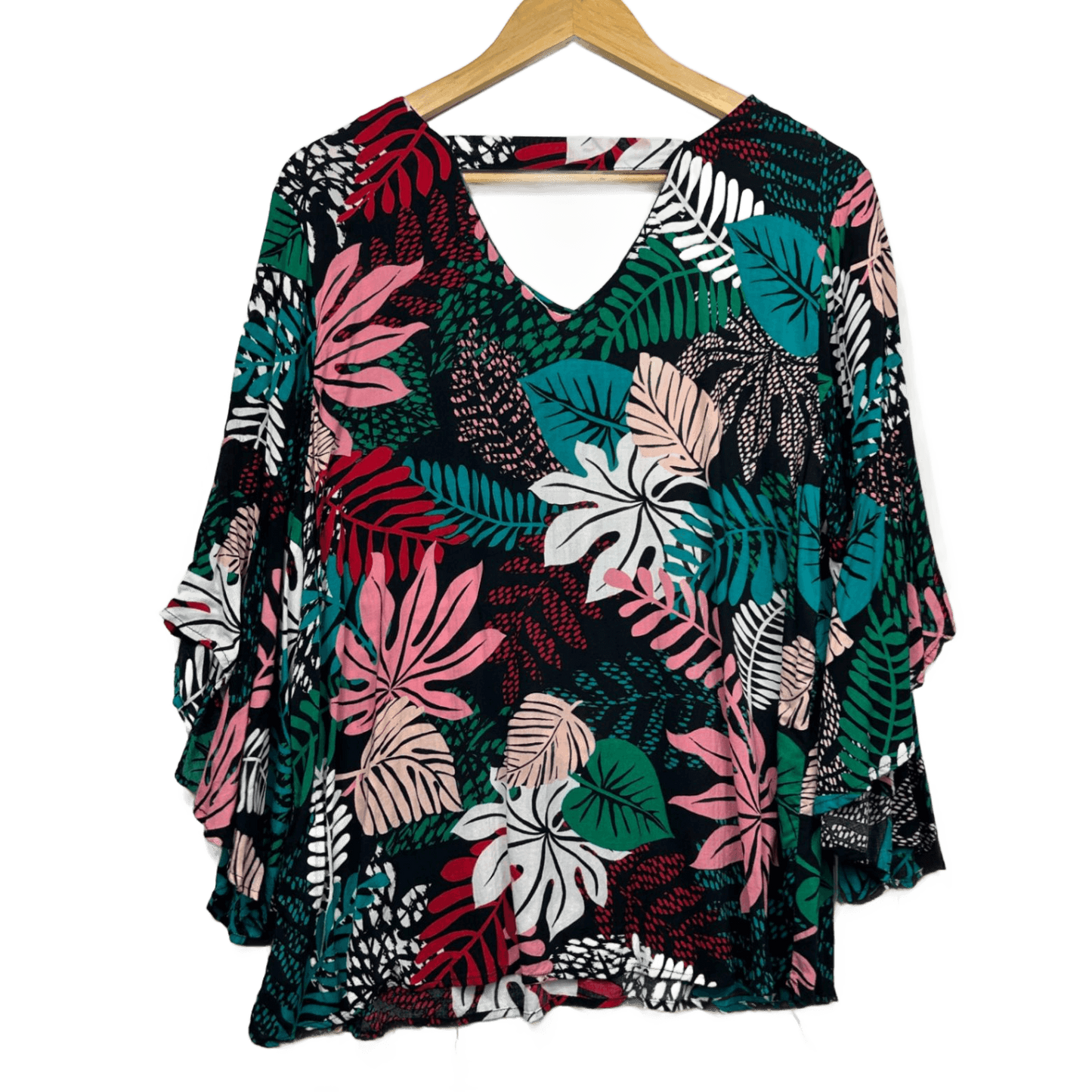 Rockmans Floral Top Size 18 Multicoloured Bell Sleeve Viscose