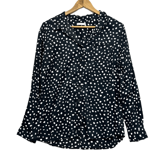 Target Black White Cotton Long Sleeve Collared Button Up Top Blouse Size 18