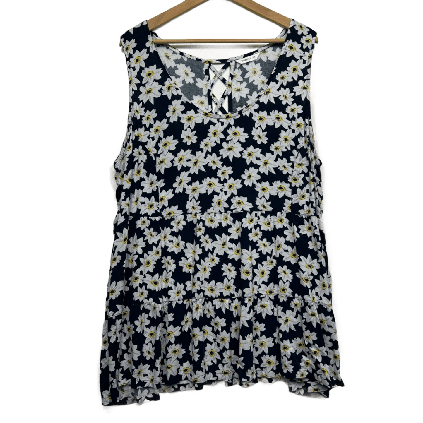 Isobelle Sleeveless Tunic Top Size 18 Black White Floral Daisies Viscose