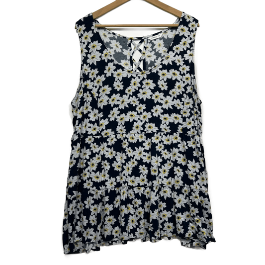 Isobelle Sleeveless Tunic Top Size 18 Black White Floral Daisies Viscose