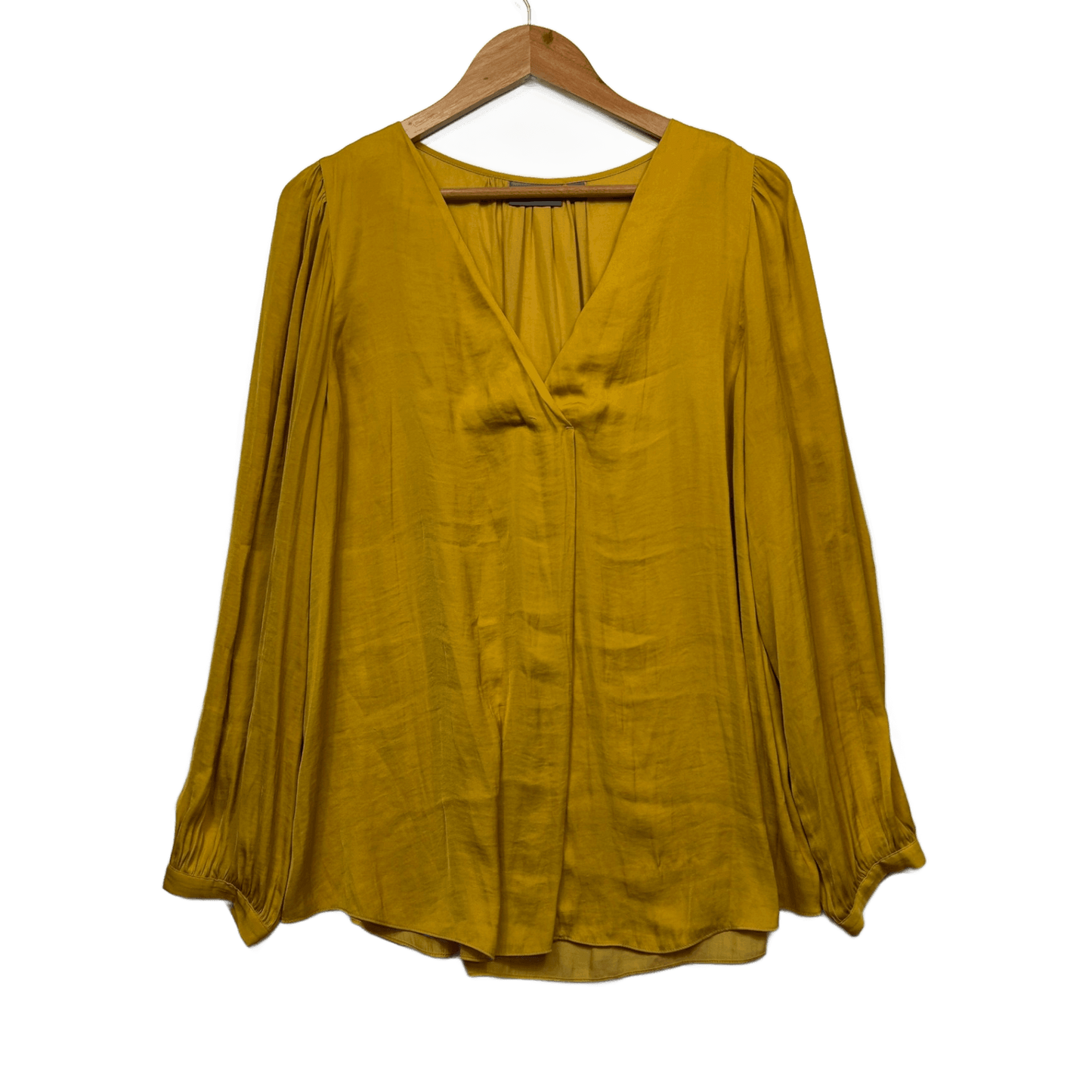 Sussan Mustard Long Sleeve Top Blouse Size 14 V Neck Pleated